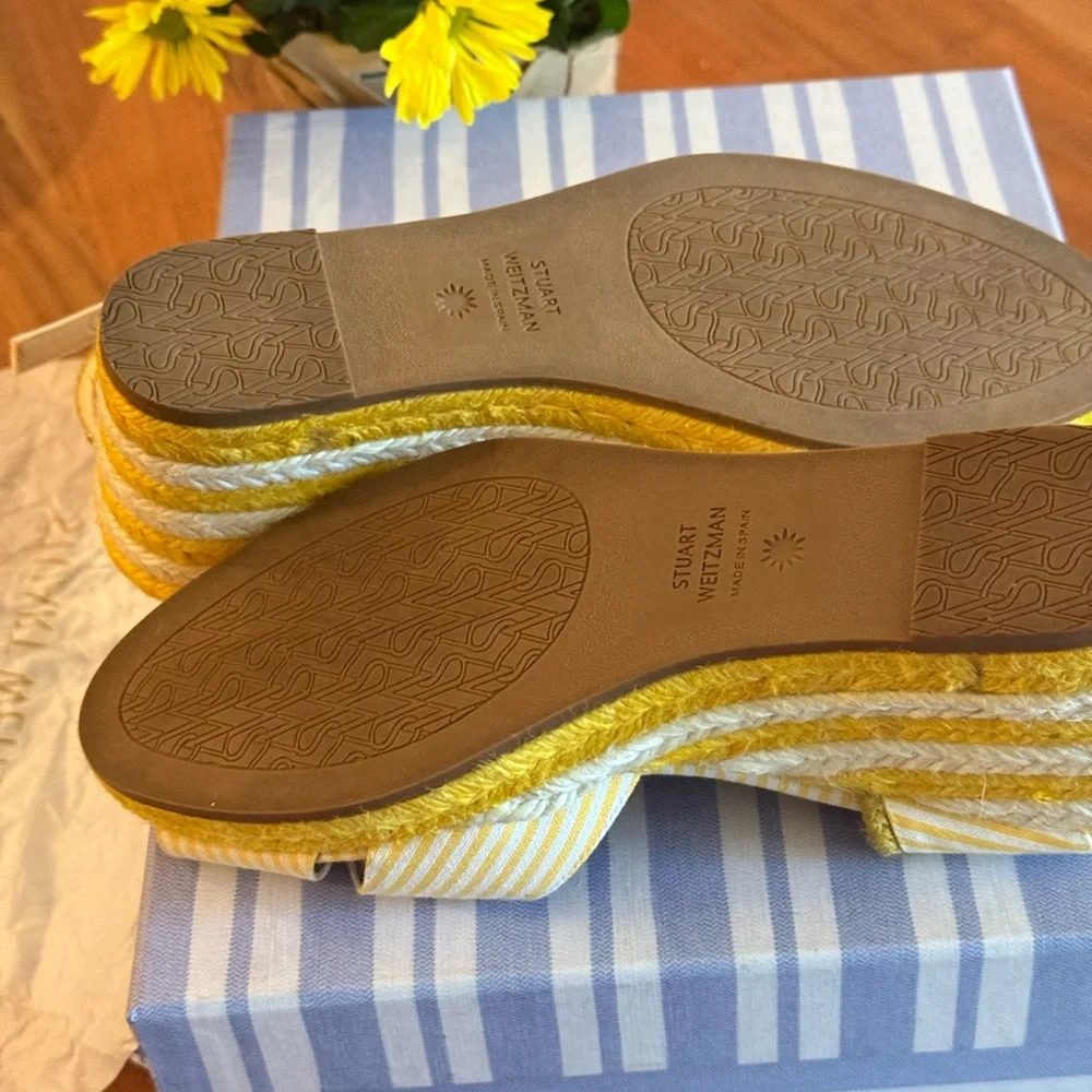 Stuart Weitzman Yellow and White Striped Wedge Espadrilles - Picture 4 of 7